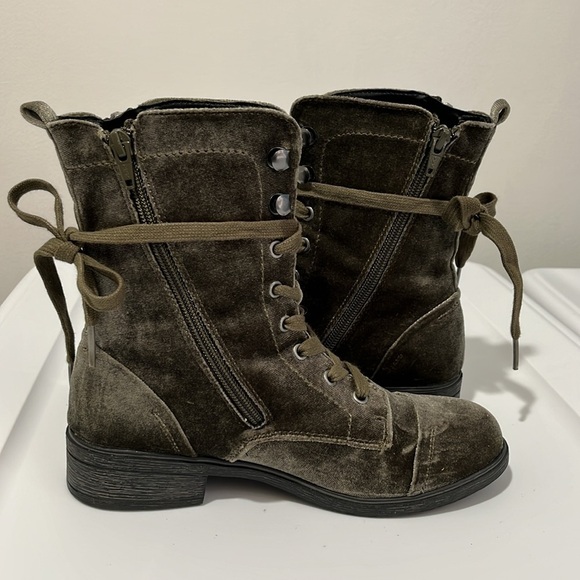 Report Olive Army Green Velvet Huey Boots Women's Size 6.5 cm Zip Up and Lace Up - Picture 14 of 16